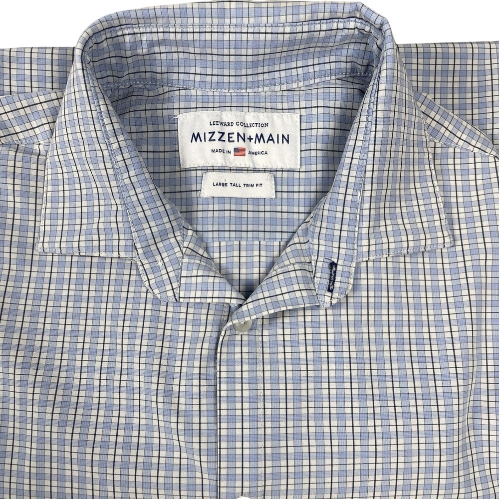 Mizzen+Main Shirt Mens LT Blue Leeward Collection Trim Fit Check Performance LS